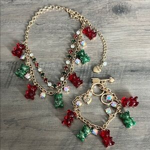 New Betsey Johnson Gummy Bear Christmas Necklace and Bracelet Red and Green